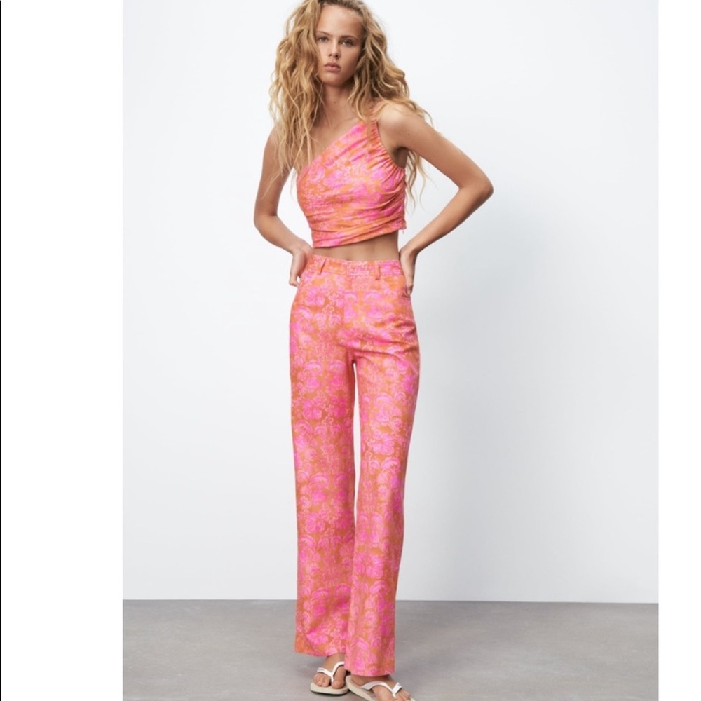 Zara full length linen blend pants